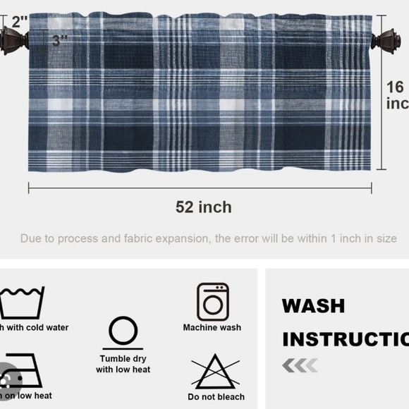 Batmerry Blue Winter Plaid Valances Set Of 2 52x16 New In Pkg - Picture 2 of 3